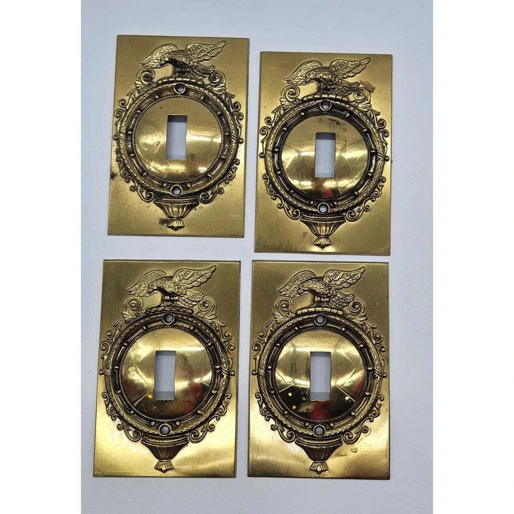 Vintage Brass Eagle Light Switch Covers Set of 4 Federal Style Single Toggle